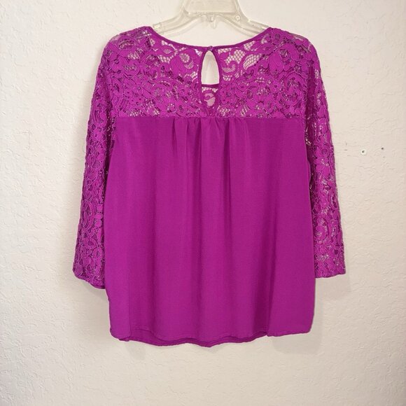 Old Navy Peasant Top Womens XL Magenta Pink Lace Insets And Sleeves Boho Girly - Picture 1 of 7